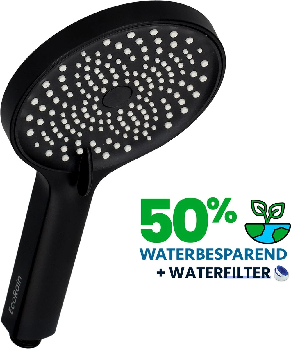 EcoRain™ Charly Waterbesparende Douchekop Zwart - 50% Waterbesparend - Regendouche 13 Cm - 3 Sproeistanden - Hoge Druk - Handdouche 3 EcoRain™ Charly Waterbesparende Douchekop Zwart - 50% Waterbesparend - Regendouche 13 Cm - 3 Sproeistanden - Hoge Druk - Handdouche