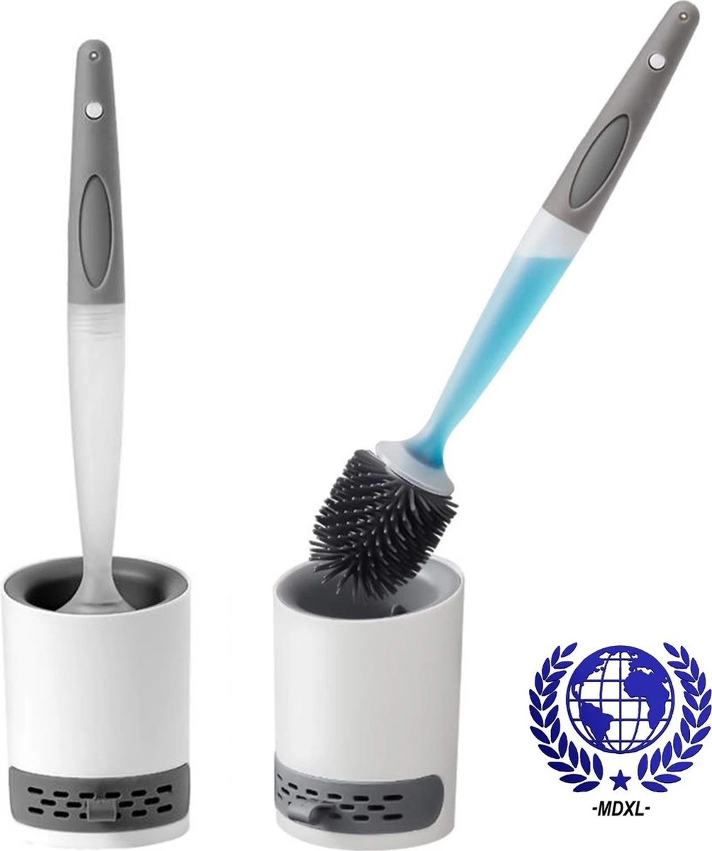 Mdxl® Siliconen WC Borstel Met Zeepdispenser - Hervulbaar - Vrijstaand Of Hangend - Sneldrogend, Hygiënisch & Antibacteriële Werking - Zonder Boren - Toilet Brush - Toiletborstel Houder - Lekbak 3 Mdxl® Siliconen WC Borstel Met Zeepdispenser - Hervulbaar - Vrijstaand Of Hangend - Sneldrogend, Hygiënisch & Antibacteriële Werking - Zonder Boren - Toilet Brush - Toiletborstel Houder - Lekbak