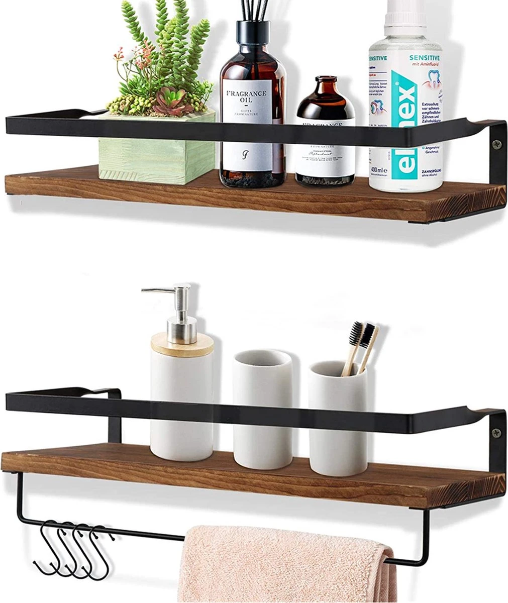 Zwevende Wandplank - 2 Stuks - 40cm - Handdoekhouder En 8 Haakjes - Badkamerplank Decoratieve Muur Opbergplanken Voor Badkamer Slaapkamer, Woonkamer, Keuken Plank 3 Zwevende Wandplank - 2 Stuks - 40cm - Handdoekhouder En 8 Haakjes - Badkamerplank Decoratieve Muur Opbergplanken Voor Badkamer Slaapkamer, Woonkamer, Keuken Plank