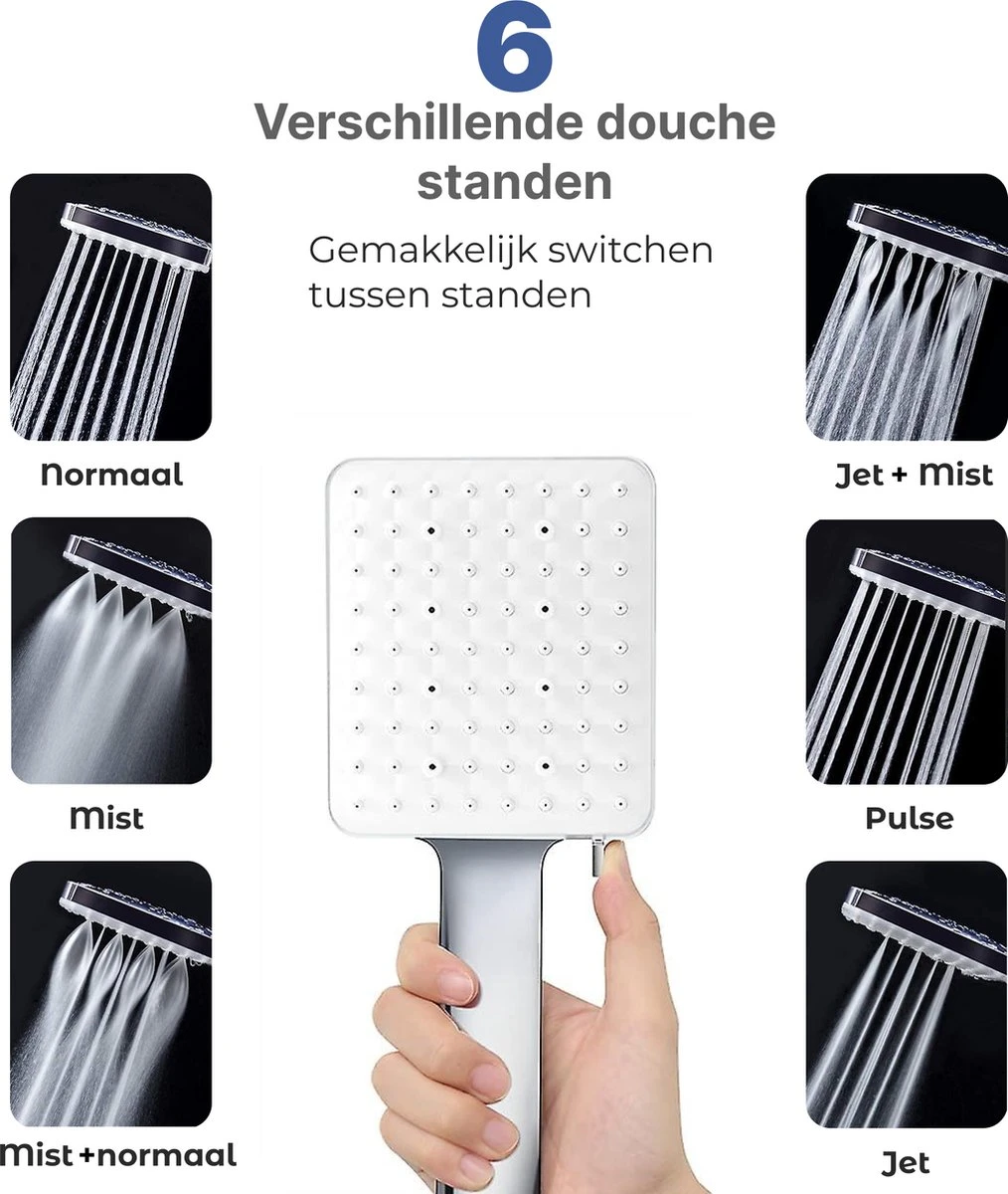 MaatWorkz - Waterbesparende Douchekop Vierkant + Douchetimer - Hoge Waterdruk - Luxe Design - 6 Standen 10 MaatWorkz - Waterbesparende Douchekop Vierkant + Douchetimer - Hoge Waterdruk - Luxe Design - 6 Standen - Afbeelding 8