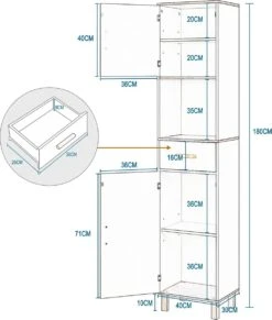 Kamyra® Scandinavisch Badkamermeubel - Badkamerkast, Wastafelmeubel, Opbergkast - Wit - 40x30x180 Cm - MDF -Badkamer Wijs 1017x1200 4