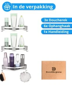 BrandtBergkamp RVS Doucherek 3 Laags – Zonder Boren – Doucherek Hangend – Badkamerrek Zilver -Badkamer Wijs 1024x1200