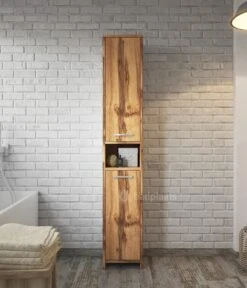 Badplaats Badkamerkast Nemo 32 Cm X 29 Cm X 167 Cm - Eiken - Staande Kolomkast Met Twee Deuren -Badkamer Wijs 1029x1200 5