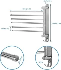 Handdokenrek Badkamer - Handdoekhouder RVS 180° Draaibare Badhanddoekhouder Met 6 Armen Zwenkarm Handdoekenrek Wandmontage Met Haken Badkamerhanddoekhouders Voor Badkamer, Keuken En Kledingkast - (WK 02123) 11 Handdokenrek Badkamer - Handdoekhouder RVS 180° Draaibare Badhanddoekhouder Met 6 Armen Zwenkarm Handdoekenrek Wandmontage Met Haken Badkamerhanddoekhouders Voor Badkamer, Keuken En Kledingkast - (WK 02123) -Badkamer Wijs 1034x1200