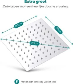 Merkloos Regendouchekop XL - Met Slang En Houder - Vierkant - ø 28 Cm - Handdouche - Hoge Druk -Badkamer Wijs 1041x1200 2