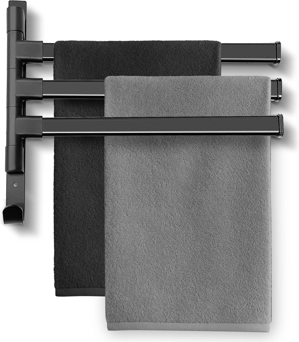 MM Brands Handdoekrek - Handdoekhouder - Badkamer Accessoires - Zelfklevend Handdoekenrek - 3-delig - Zwart - 24 X 6 X 1 CM 3 MM Brands Handdoekrek - Handdoekhouder - Badkamer Accessoires - Zelfklevend Handdoekenrek - 3-delig - Zwart - 24 X 6 X 1 CM