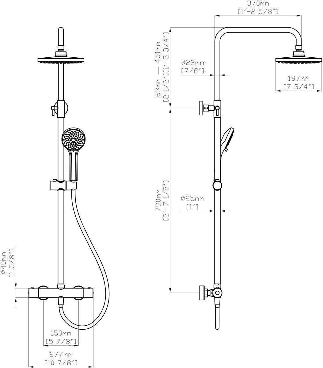 SAAR Opbouw Douche Set - Rond - Thermostaatkraan - Glijstang - Regendouche - Handdouche - Mat Zwart 4 SAAR Opbouw Douche Set - Rond - Thermostaatkraan - Glijstang - Regendouche - Handdouche - Mat Zwart - Afbeelding 2