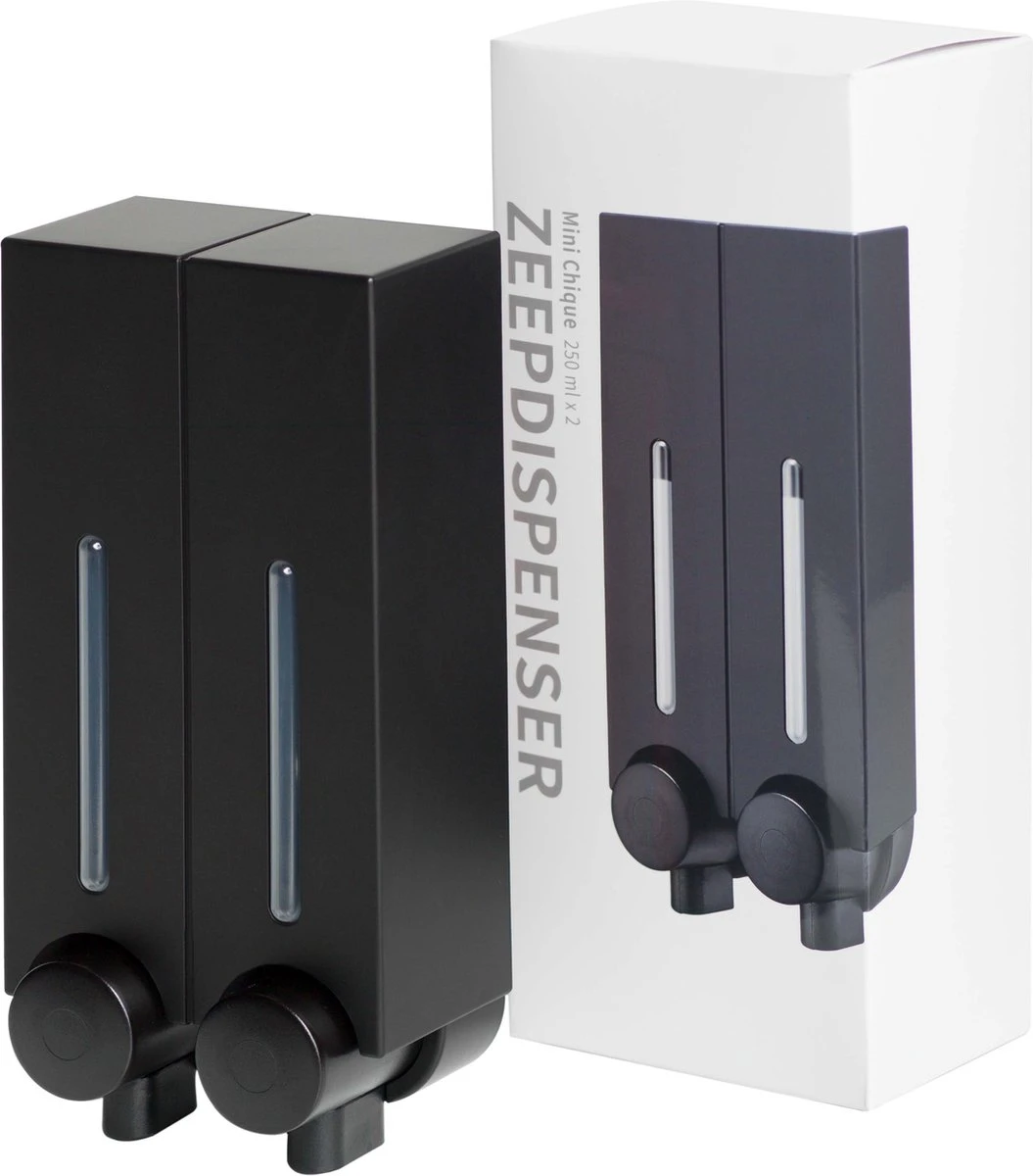 Aquathof, Zeepdispenser, Mat Zwart, 2 Kamer, 2 Reservoirs, 2x250ml - Hangend - Wandmontage 9 Aquathof, Zeepdispenser, Mat Zwart, 2 Kamer, 2 Reservoirs, 2x250ml - Hangend - Wandmontage - Afbeelding 7
