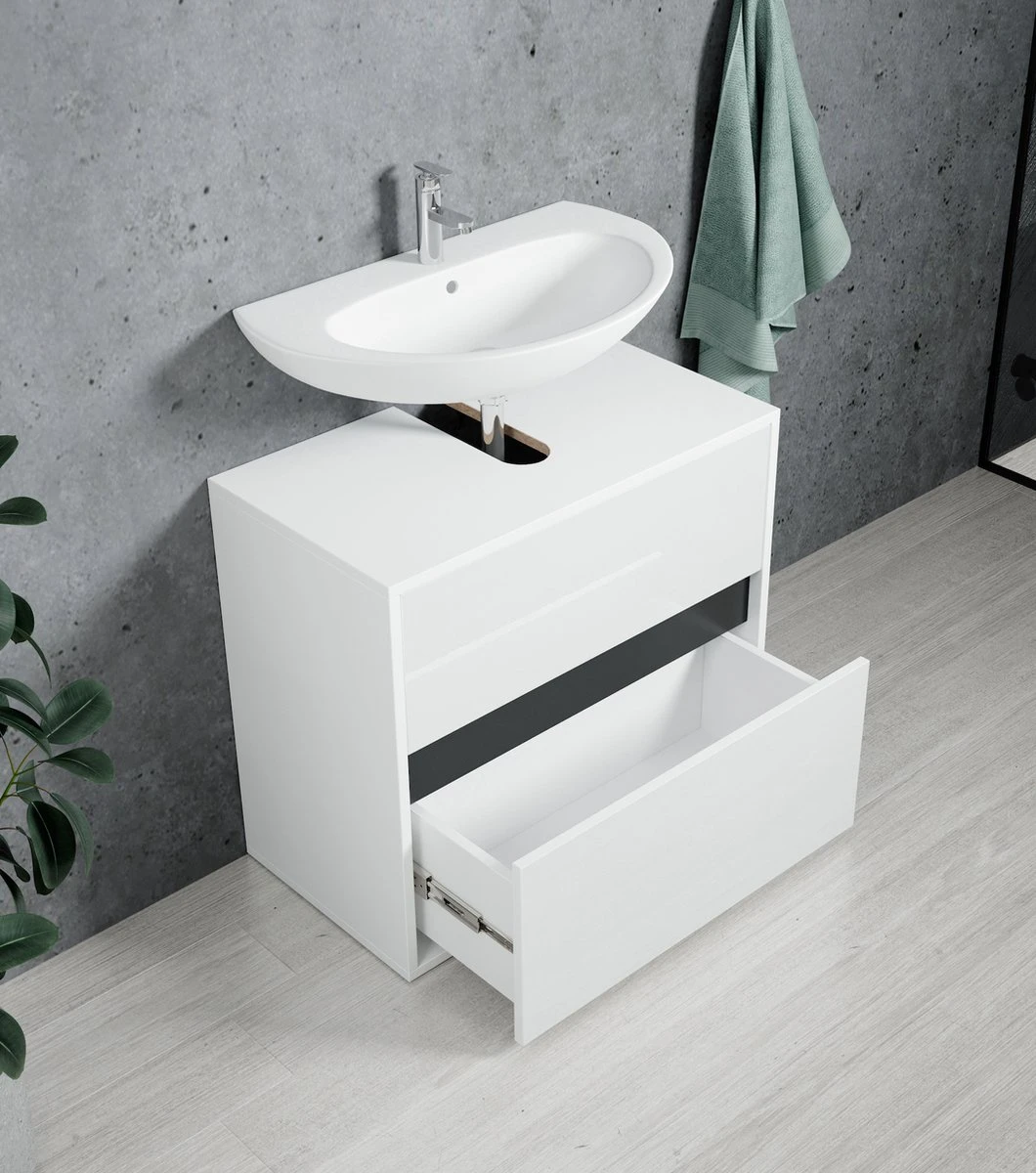 Wastafel Onderkast Stockholm 67cm Wit Badkamerkast Staand 7 Wastafel Onderkast Stockholm 67cm Wit Badkamerkast Staand - Afbeelding 5