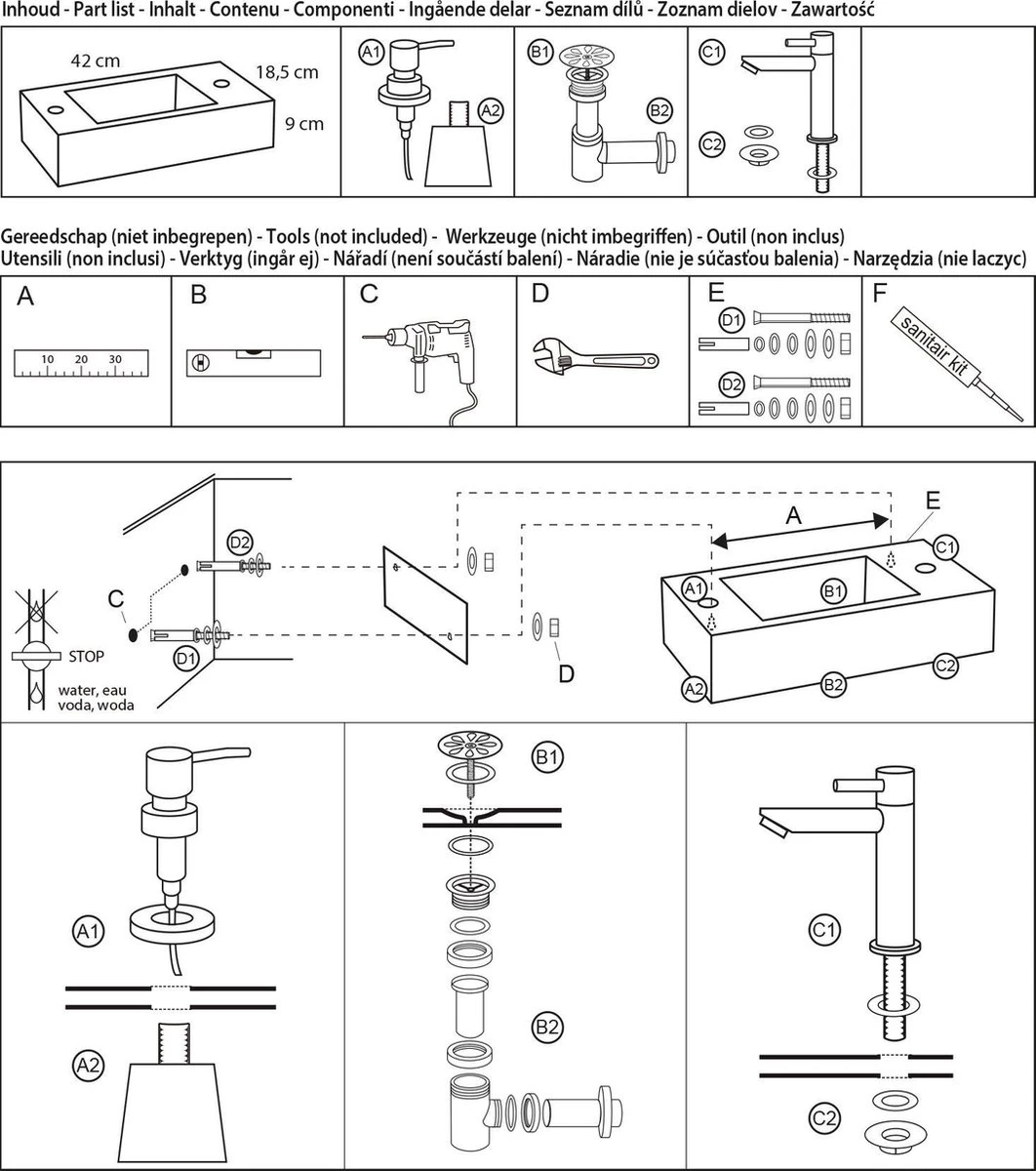 Differnz Jax Fonteinset - Wasbak Beton - Donkergrijs - Rechte Kraan - Mat Zwart - Standaard Greep - 42 X 18.5 X 9 Cm 11 Differnz Jax Fonteinset - Wasbak Beton - Donkergrijs - Rechte Kraan - Mat Zwart - Standaard Greep - 42 X 18.5 X 9 Cm - Afbeelding 9