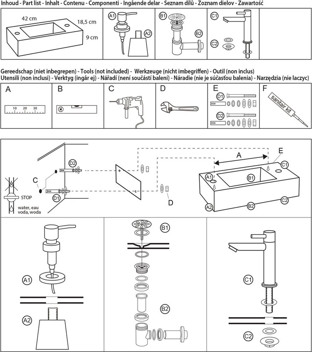 Differnz Jax Fonteinset - Wasbak Beton - Donkergrijs - Rechte Kraan - Mat Zwart - Standaard Greep - 42 X 18.5 X 9 Cm 16 Differnz Jax Fonteinset - Wasbak Beton - Donkergrijs - Rechte Kraan - Mat Zwart - Standaard Greep - 42 X 18.5 X 9 Cm - Afbeelding 14