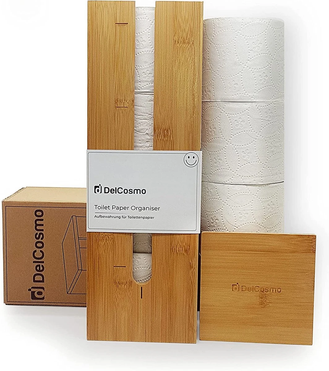 DelCosmo Staande Toiletpapier Houder Gemaakt Van Bamboe - Toiletrolhouder Voor 4 Toiletrollen - Toiletrollen Rolhouder - Toilet & Badkamer Accessoires 3 DelCosmo Staande Toiletpapier Houder Gemaakt Van Bamboe - Toiletrolhouder Voor 4 Toiletrollen - Toiletrollen Rolhouder - Toilet & Badkamer Accessoires