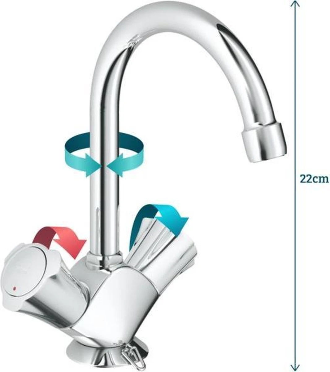 GROHE Costa-L Wastafelkraan - Met Ketting - Chroom 12 GROHE Costa-L Wastafelkraan - Met Ketting - Chroom - Afbeelding 10