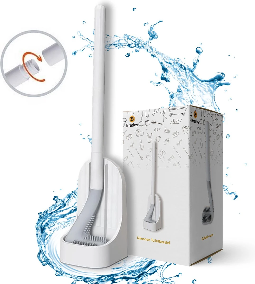 Bradey Toiletborstel Siliconen - WC Borstel Met Houder - Optimale Hygiëne - Golfclub-vorm - Komt In Alle Hoeken 3 Bradey Toiletborstel Siliconen - WC Borstel Met Houder - Optimale Hygiëne - Golfclub-vorm - Komt In Alle Hoeken