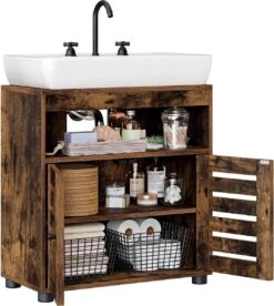 Nancy's Gaboury Badkamermeubel - Wastafelonderkast - Uitsparing - Open Vak - Openslaande Deuren - Industrieel - Bruin - Zwart - Bewerkt Hout - 60 X 30 X 63 Cm -Badkamer Wijs 1075x1200 6