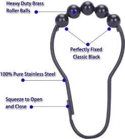 BOTC Gordijnringen - 12 Stuks Gordijn Haken - Gordijnhaken- RVS Gordijn Ringen Voor Gordijn Roede - Zwart -Badkamer Wijs 1080x1200 5