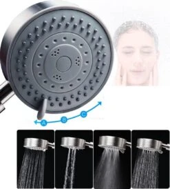 IBright Douchekop Met Slang En Wandhouder - RVS Zilver - 5 Functies – Handdouche – Hoofddouche Inclusief Wandhouder Zonder Boren -Badkamer Wijs 1082x1200 2