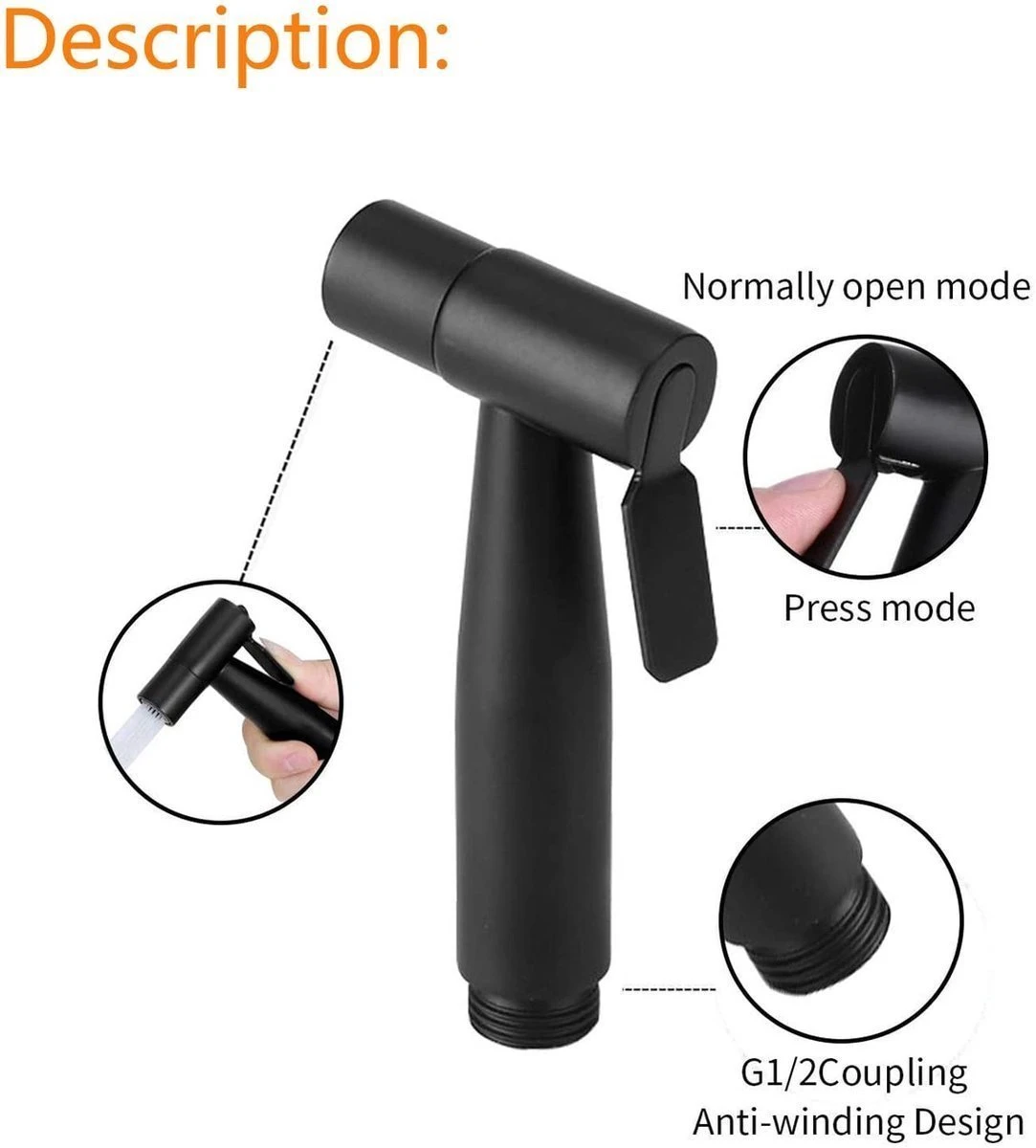 BOTC Bidet Handdouche - Shattaf - Bidet Sproeier - Bidetkraan - Zwart 4 BOTC Bidet Handdouche - Shattaf - Bidet Sproeier - Bidetkraan - Zwart - Afbeelding 2