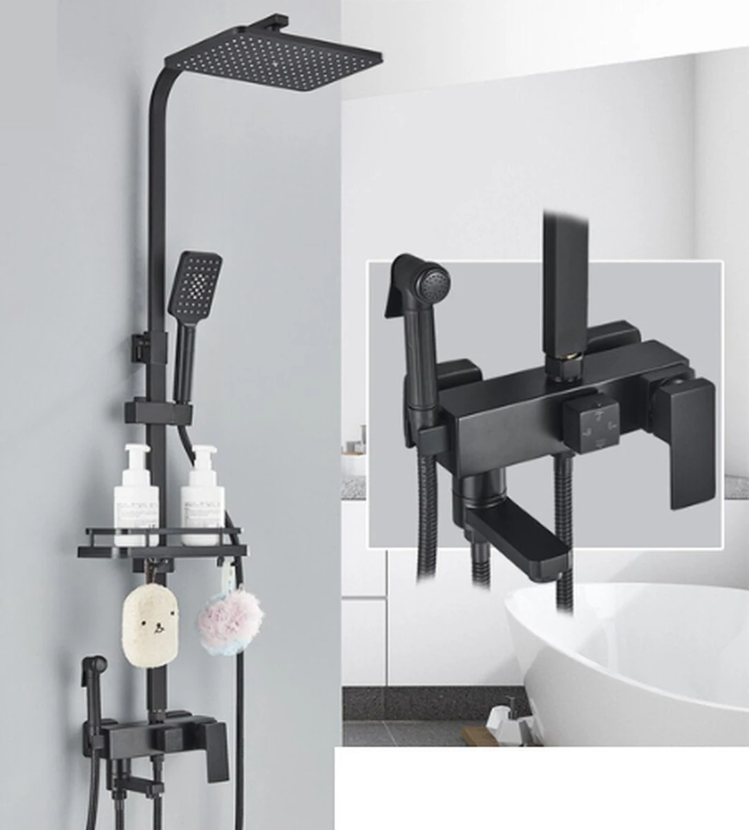 Luxiqo® Compleet Douchesysteem - ABS Doucheset - Hoofddouche & Handdouche- Vierkante Regendouche - Verstelbare Regendouche - Mat Zwart 3 Luxiqo® Compleet Douchesysteem - ABS Doucheset - Hoofddouche & Handdouche- Vierkante Regendouche - Verstelbare Regendouche - Mat Zwart