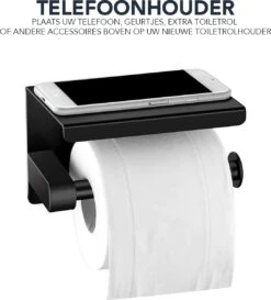 Toiletrolhouder Met Plankje - Zelfklevend Of Boren - WC Rolhouder - Incl. Handdoekhaakjes - Zwart -Badkamer Wijs 1085x1200