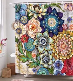 Ulticool Douchegordijn - Bloemen Natuur Kunst - 180 X 200 Cm - Semi Transparant - Met 12 Ringen Wit - Anti Schimmel - Multi Color -Badkamer Wijs 1086x1200 6