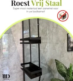 MD Creations ® – Doucherek Zonder Boren - Hangend Met Zuignappen Aan Douchewand – Douchebakje - Doucherek Haak - RVS - 74 X 25 X 10 Cm -Badkamer Wijs 1087x1200