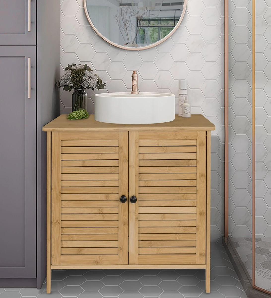 Kamyra® Badkamermeubel Bamboe - Badkamerkast, Wastafelmeubel, Onderkast Wastafel - 60x30x60 Cm - Bamboe 6 Kamyra® Badkamermeubel Bamboe - Badkamerkast, Wastafelmeubel, Onderkast Wastafel - 60x30x60 Cm - Bamboe - Afbeelding 4