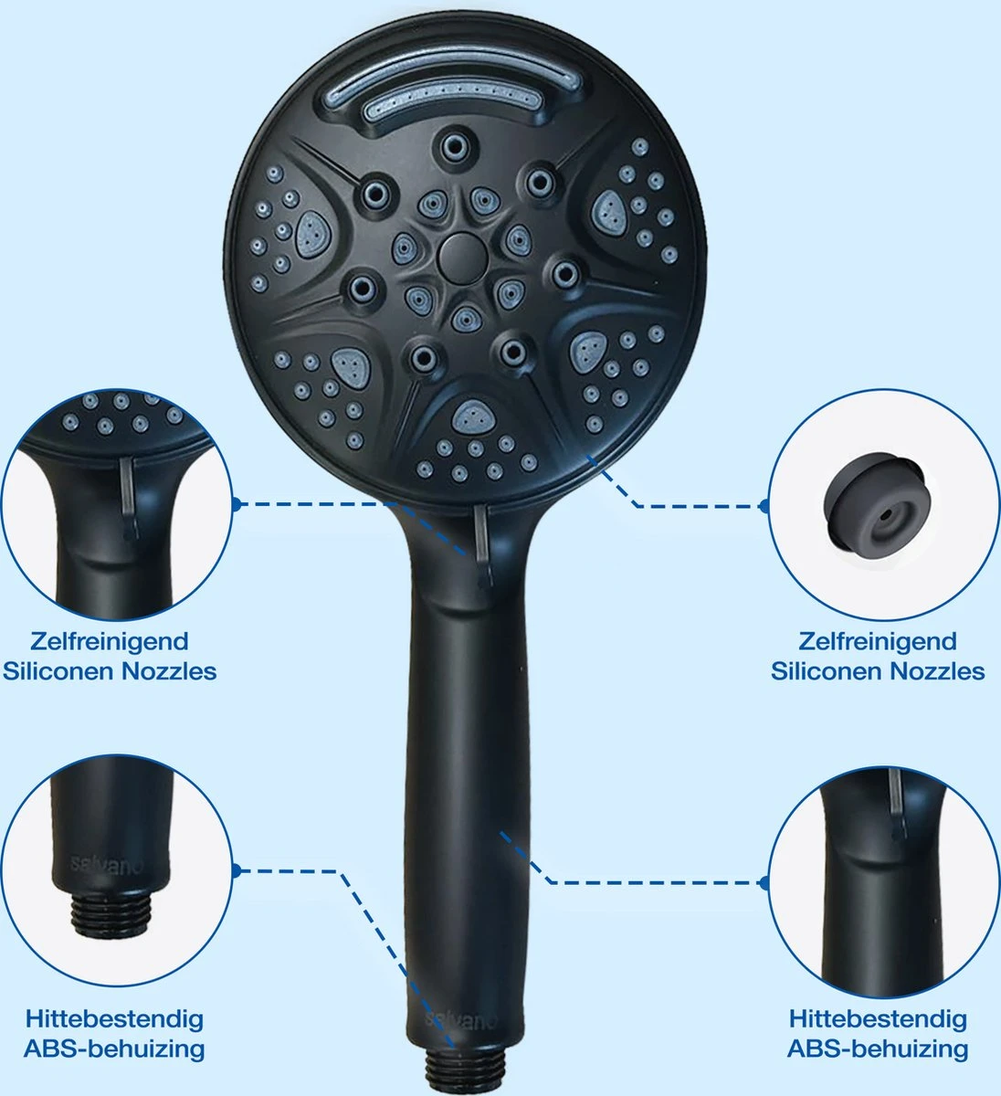Salvano Douchekop - Waterbesparend - Hoge Kwaliteit - Handdouche - 9 Standen - Zwart 2023 Pro 11 Salvano Douchekop - Waterbesparend - Hoge Kwaliteit - Handdouche - 9 Standen - Zwart 2023 Pro - Afbeelding 9
