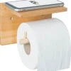 JoFlow® Toiletrolhouder Met Plankje | Wc Rolhouder Staand | Bamboe Badkamer Accessoires | Montage Met Schroeven En/of 3M Plakstrips