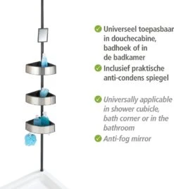 WENKO Telescopisch Doucherek Big Black 3-laags Met Spiegel Zilver/zwart - Bevestigen Zonder Boren -Badkamer Wijs 1104x1200 1