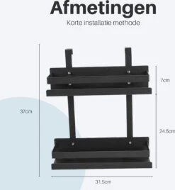Doucherek Hangend - Ophangbaar Doucherek Matzwart - Twee Lagen - Badkamerrek - Doucherek Zonder Boren - 2 Laags - Badkamer Accessoires -Badkamer Wijs 1105x1200 3