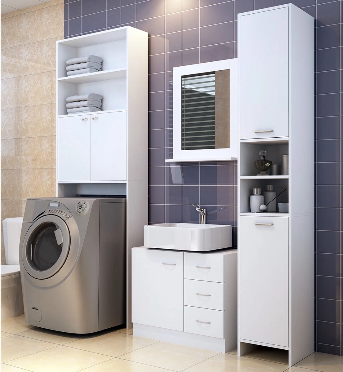 Deuba Badkamermeubel 3 Lades 63x54x30cm Wit Wastafelmeubel Onderkast 7 Deuba Badkamermeubel 3 Lades 63x54x30cm Wit Wastafelmeubel Onderkast - Afbeelding 5