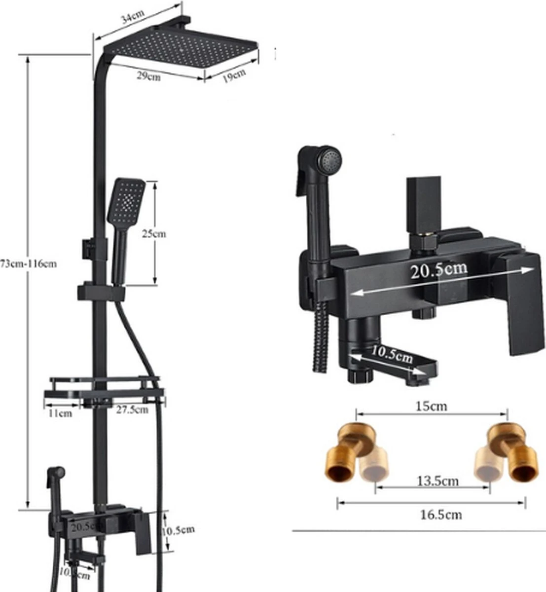 Luxiqo® Compleet Douchesysteem - ABS Doucheset - Hoofddouche & Handdouche- Vierkante Regendouche - Verstelbare Regendouche - Mat Zwart 4 Luxiqo® Compleet Douchesysteem - ABS Doucheset - Hoofddouche & Handdouche- Vierkante Regendouche - Verstelbare Regendouche - Mat Zwart - Afbeelding 2