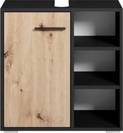 Badplaats Wastafel Onderkast Neptunus 60 Cm X 30 Cm X 60 Cm - Zwart Met Eiken - Badkamerkast – Staand Wastafelmeubel -Badkamer Wijs 1107x1200 4