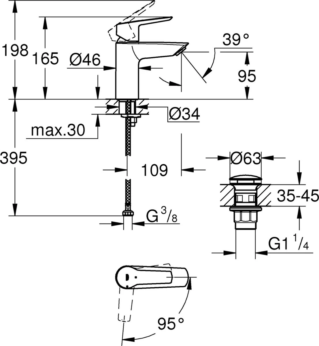 GROHE QuickFix Start Wastafelkraan - S-size - Met Waste - Mat Zwart 11 GROHE QuickFix Start Wastafelkraan - S-size - Met Waste - Mat Zwart - Afbeelding 9