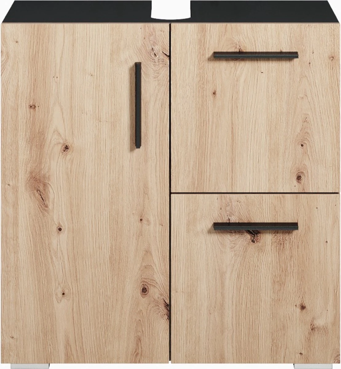 Badplaats Wastafel Onderkast Mars 60 Cm X 30 Cm X 60 Cm - Zwart Met Eiken - Badkamerkast – Staand Wastafelmeubel 4 Badplaats Wastafel Onderkast Mars 60 Cm X 30 Cm X 60 Cm - Zwart Met Eiken - Badkamerkast – Staand Wastafelmeubel - Afbeelding 2