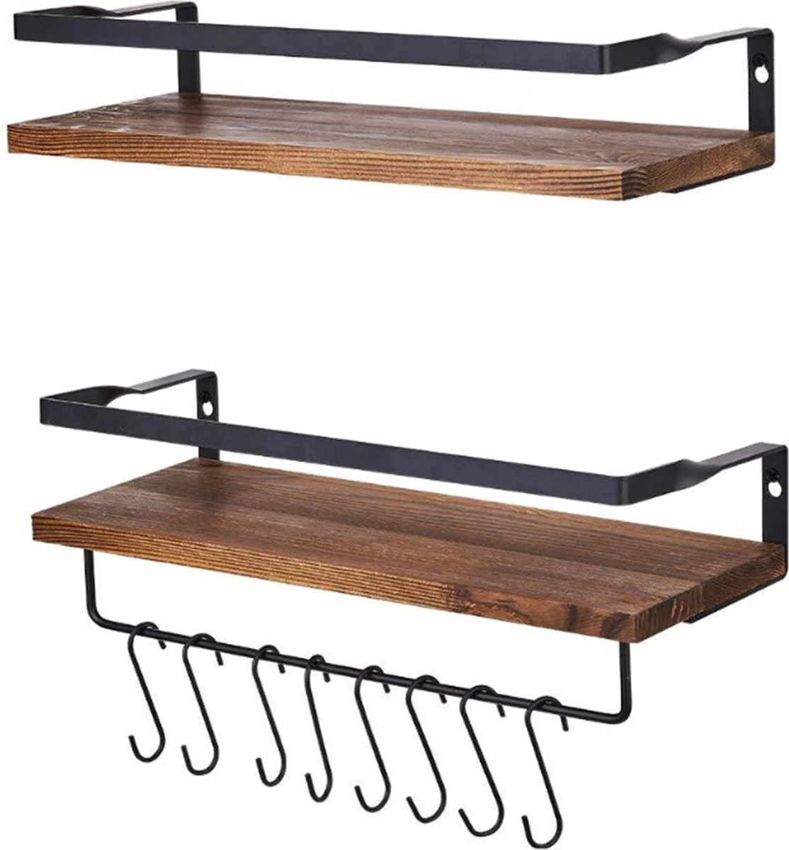 Zwevende Wandplank - 2 Stuks - 40cm - Handdoekhouder En 8 Haakjes - Badkamerplank Decoratieve Muur Opbergplanken Voor Badkamer Slaapkamer, Woonkamer, Keuken Plank 5 Zwevende Wandplank - 2 Stuks - 40cm - Handdoekhouder En 8 Haakjes - Badkamerplank Decoratieve Muur Opbergplanken Voor Badkamer Slaapkamer, Woonkamer, Keuken Plank - Afbeelding 3