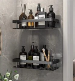 Merkloos Jawes- Wandrek- Zwart- 2stuks- Doucherek- Zonder Te Boren- Wandrek Zonder Boren- Wandrekje -Badkamer Wijs 1115x1200 2