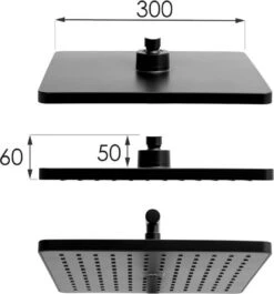 Doucheset Zwart - Met Regendouche 30cm - En Thermostaatkraan -Badkamer Wijs 1117x1200