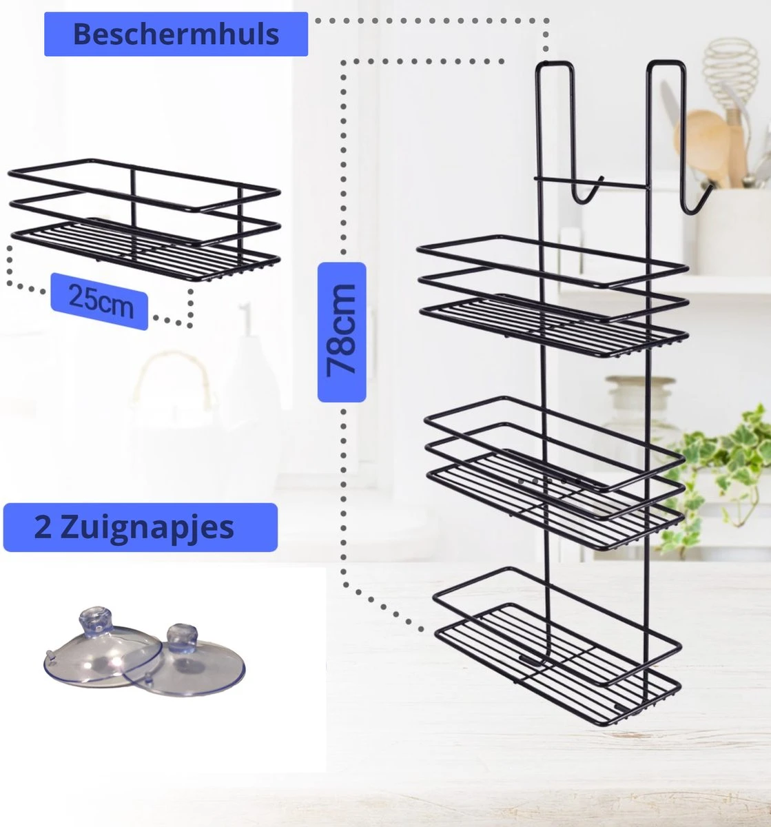 Ball Design Zwart Doucherek-3 Laags Hangend-Zonder Boren-Zwart 4 Ball Design Zwart Doucherek-3 Laags Hangend-Zonder Boren-Zwart - Afbeelding 2