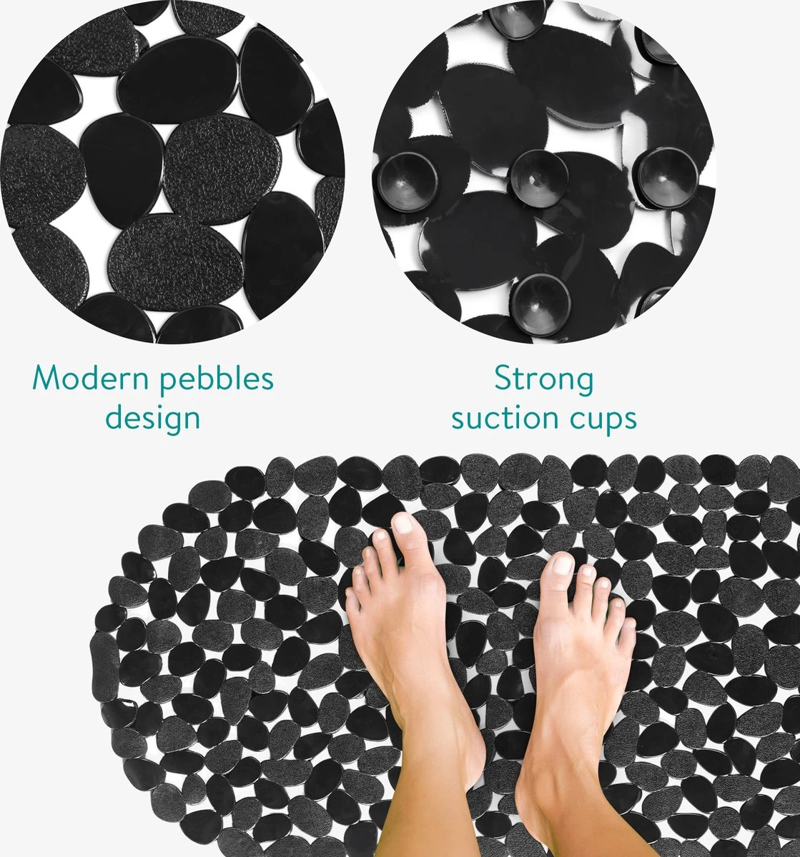 Navaris Badmat Anti-slip Voor Badkuip - Langwerpige Douchemat 99 X 39 Cm Met Steenmotief - Stijlvolle Badkuipmat Met Zuignappen - Zwart 4 Navaris Badmat Anti-slip Voor Badkuip - Langwerpige Douchemat 99 X 39 Cm Met Steenmotief - Stijlvolle Badkuipmat Met Zuignappen - Zwart - Afbeelding 2