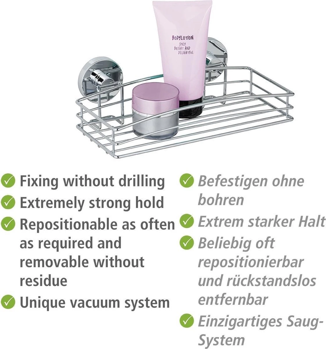 WENKO Vacuum-Loc Doucherek Chroom - Bevestigen Zonder Boren 6 WENKO Vacuum-Loc Doucherek Chroom - Bevestigen Zonder Boren - Afbeelding 4