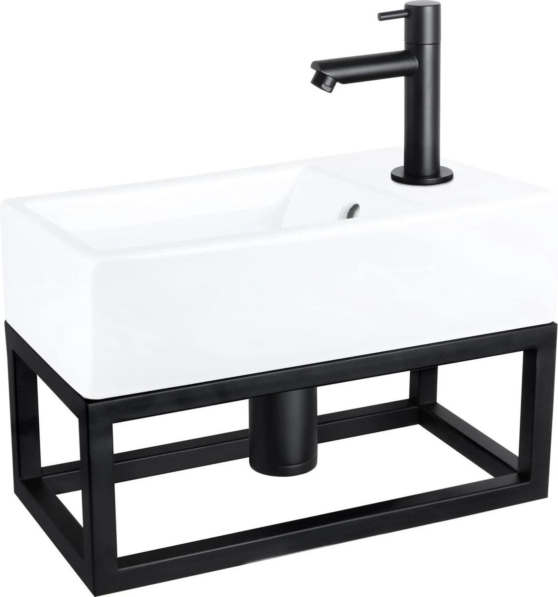 Differnz Force Fonteinset - Wasbak Keramiek - Wit - Rechte Kraan - Mat Zwart - Standaard Greep - 40 X 22 X 11.5 Cm - Met Handdoekrek - Zwart 3 Differnz Force Fonteinset - Wasbak Keramiek - Wit - Rechte Kraan - Mat Zwart - Standaard Greep - 40 X 22 X 11.5 Cm - Met Handdoekrek - Zwart