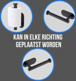 Toiletrolhouder Inclusief Handdoekhaak - Zonder Boren - Zelfklevend - Zwart - Staand -Badkamer Wijs 1126x1200 1