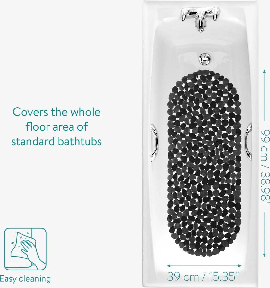 Navaris Badmat Anti-slip Voor Badkuip - Langwerpige Douchemat 99 X 39 Cm Met Steenmotief - Stijlvolle Badkuipmat Met Zuignappen - Zwart 7 Navaris Badmat Anti-slip Voor Badkuip - Langwerpige Douchemat 99 X 39 Cm Met Steenmotief - Stijlvolle Badkuipmat Met Zuignappen - Zwart - Afbeelding 5