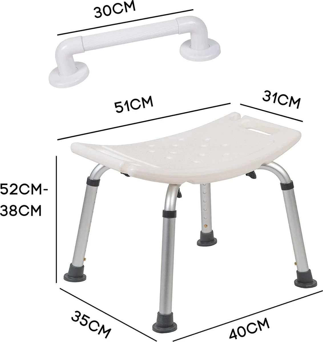 Life&Home Douchekruk - Wandbeugel Bijgeleverd - Douchestoel - 6 Hoogtes - Max 130 Kg - Handgrepen 9 Life&Home Douchekruk - Wandbeugel Bijgeleverd - Douchestoel - 6 Hoogtes - Max 130 Kg - Handgrepen - Afbeelding 7