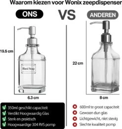 Wonix® - Zeepdispenser - Zeeppompje - Transparant Glas - RVS Pompkop - Met Stickers - 350ml - 2 Stuks 16 Wonix® - Zeepdispenser - Zeeppompje - Transparant Glas - RVS Pompkop - Met Stickers - 350ml - 2 Stuks -Badkamer Wijs 1136x1200 3