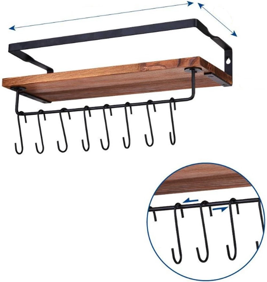 Zwevende Wandplank - 2 Stuks - 40cm - Handdoekhouder En 8 Haakjes - Badkamerplank Decoratieve Muur Opbergplanken Voor Badkamer Slaapkamer, Woonkamer, Keuken Plank 4 Zwevende Wandplank - 2 Stuks - 40cm - Handdoekhouder En 8 Haakjes - Badkamerplank Decoratieve Muur Opbergplanken Voor Badkamer Slaapkamer, Woonkamer, Keuken Plank - Afbeelding 2