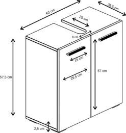 Wastafelkast Jupiter 60 X 30 X 60 Cm Eiken Met Grijs, Badkamerkast Staand -Badkamer Wijs 1136x1200 7
