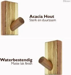 Dieux® - Luxe Handdoekhaakjes Zelfklevend - Handdoekhouder - Wandhaak - Acaciahout Haken - Zelfklevende Haakjes - Handdoeken - Handdoekrek - Badkamer - Keuken - Pasen -Badkamer Wijs 1142x1200 3